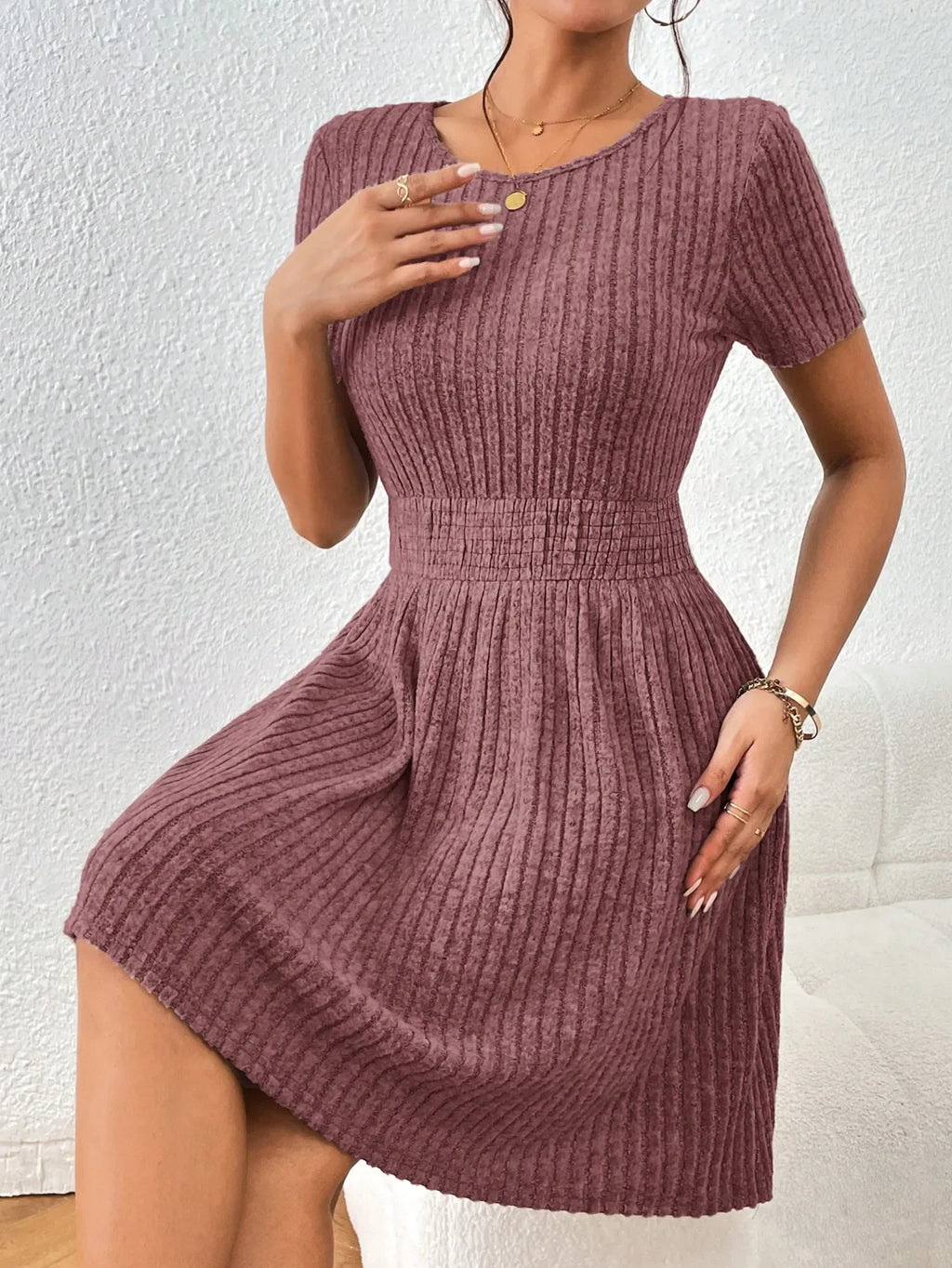 Ribbed Elegance A-Line Dress