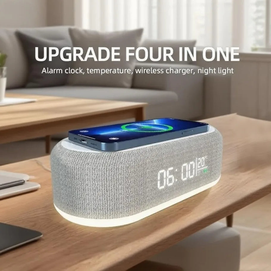 3-in-1 Wireless Charging Alarm Clock with LED Night Light & Temperature Display