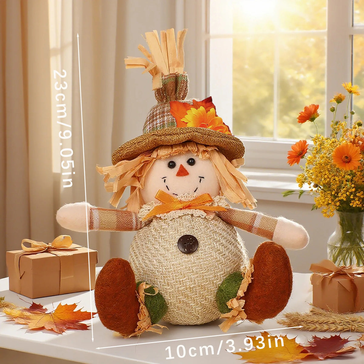 Rustic Autumn Scarecrow Wall Decor with Plaid & Sunflower Accents
