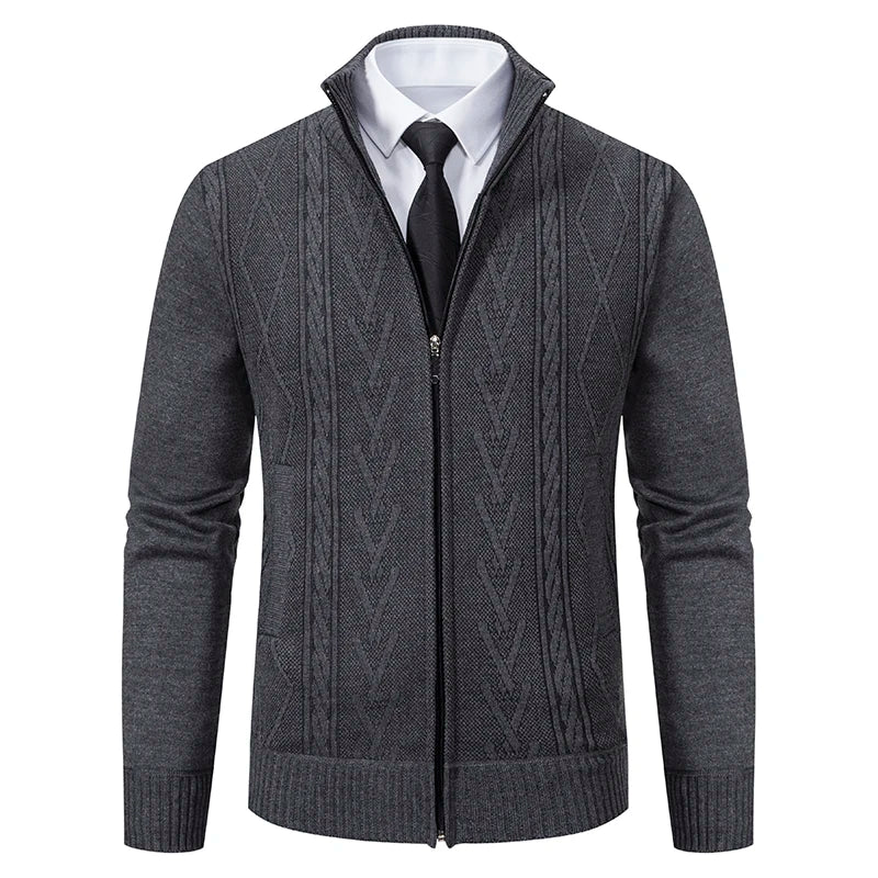 Men’s Warm Cashmere-Knit Padded Jacket – Casual Winter Sweater Coat