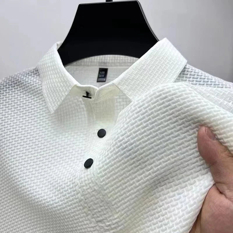 Men’s Bone Print Polo Shirt – Casual Short Sleeve Summer Top