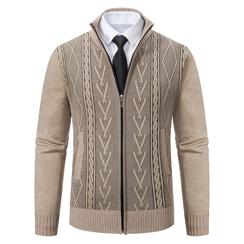 Men’s Warm Cashmere-Knit Padded Jacket – Casual Winter Sweater Coat