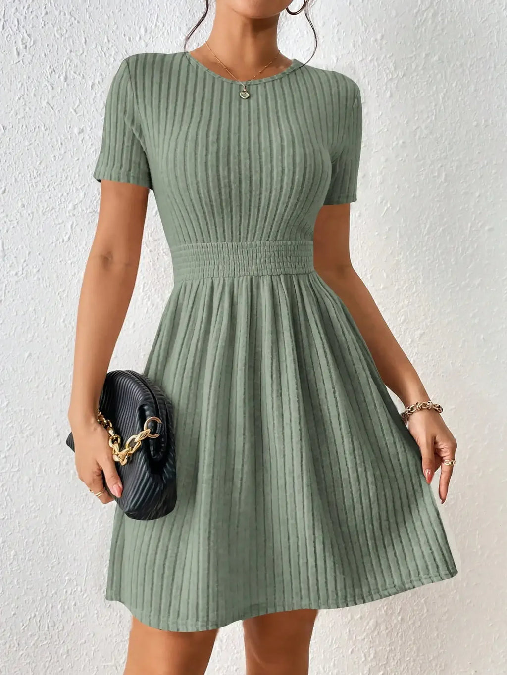 Ribbed Elegance A-Line Dress