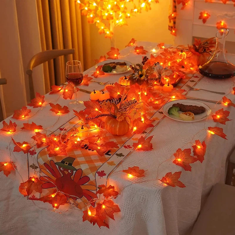Halloween Pumpkin & Maple Leaf String Lights