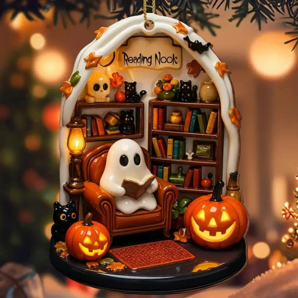 Cozy Reading Ghost Ornament 👻📖🎃