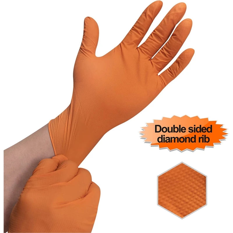Heavy-Duty Nitrile Work Gloves – 8 Mil Thick, Diamond Grip, Latex-Free Disposable Gloves