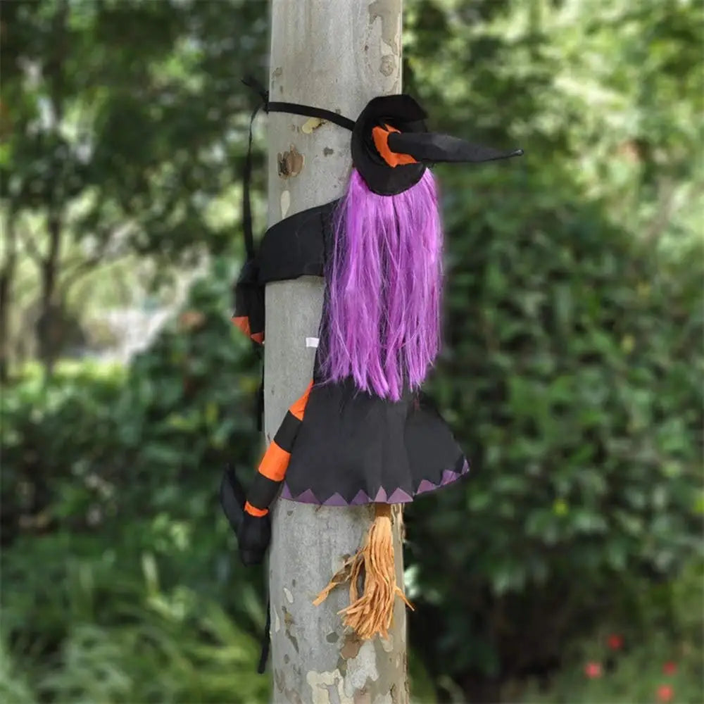 Halloween Witch Crash Yard Decoration – Flying Witch Tree Impact Outdoor Halloween Decor