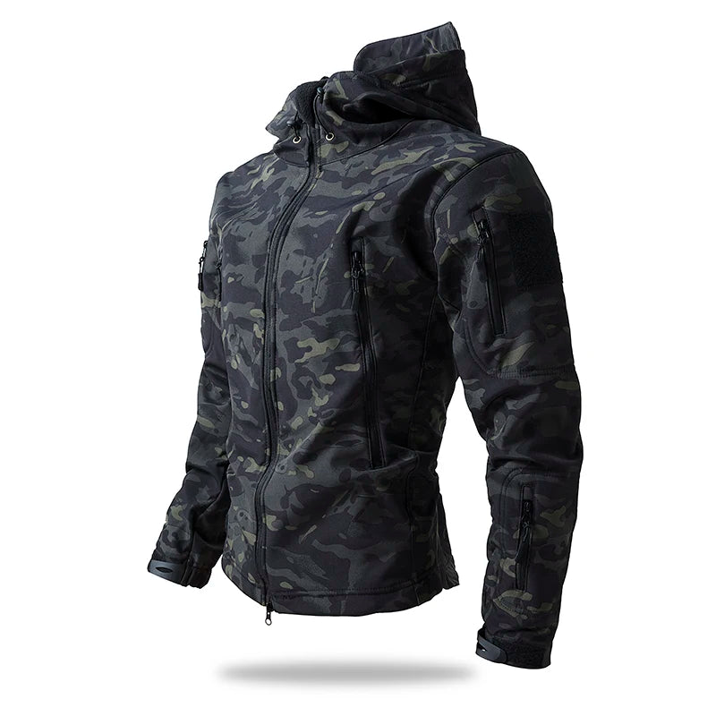 Men’s Waterproof Softshell Tactical Jacket – Fleece-Lined Outdoor Coat