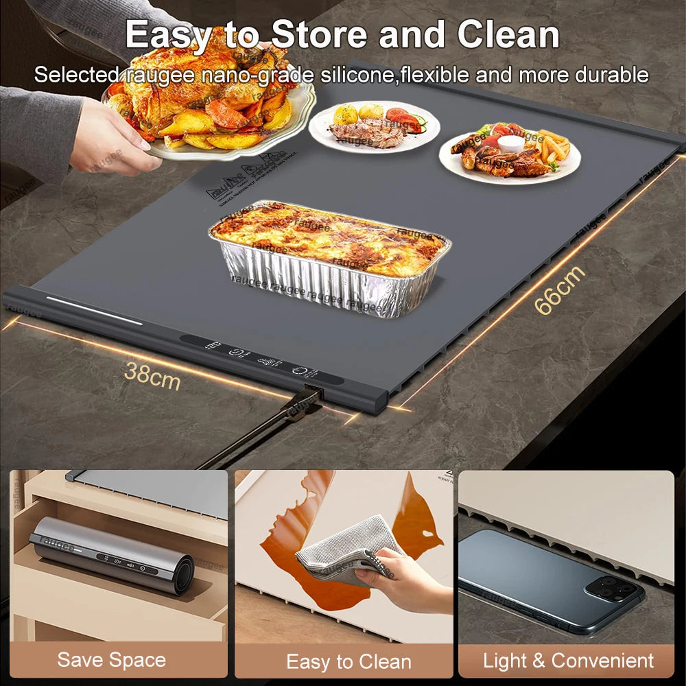 Portable Electric Food Warming Tray – Foldable Heat Mat with Adjustable Temperature