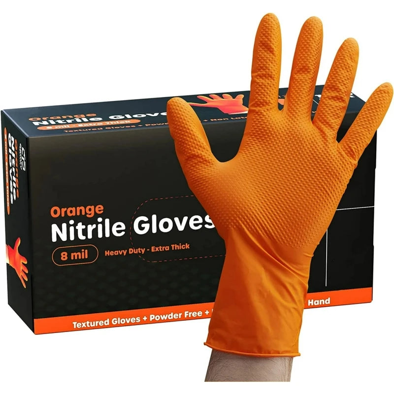 Heavy-Duty Nitrile Work Gloves – 8 Mil Thick, Diamond Grip, Latex-Free Disposable Gloves
