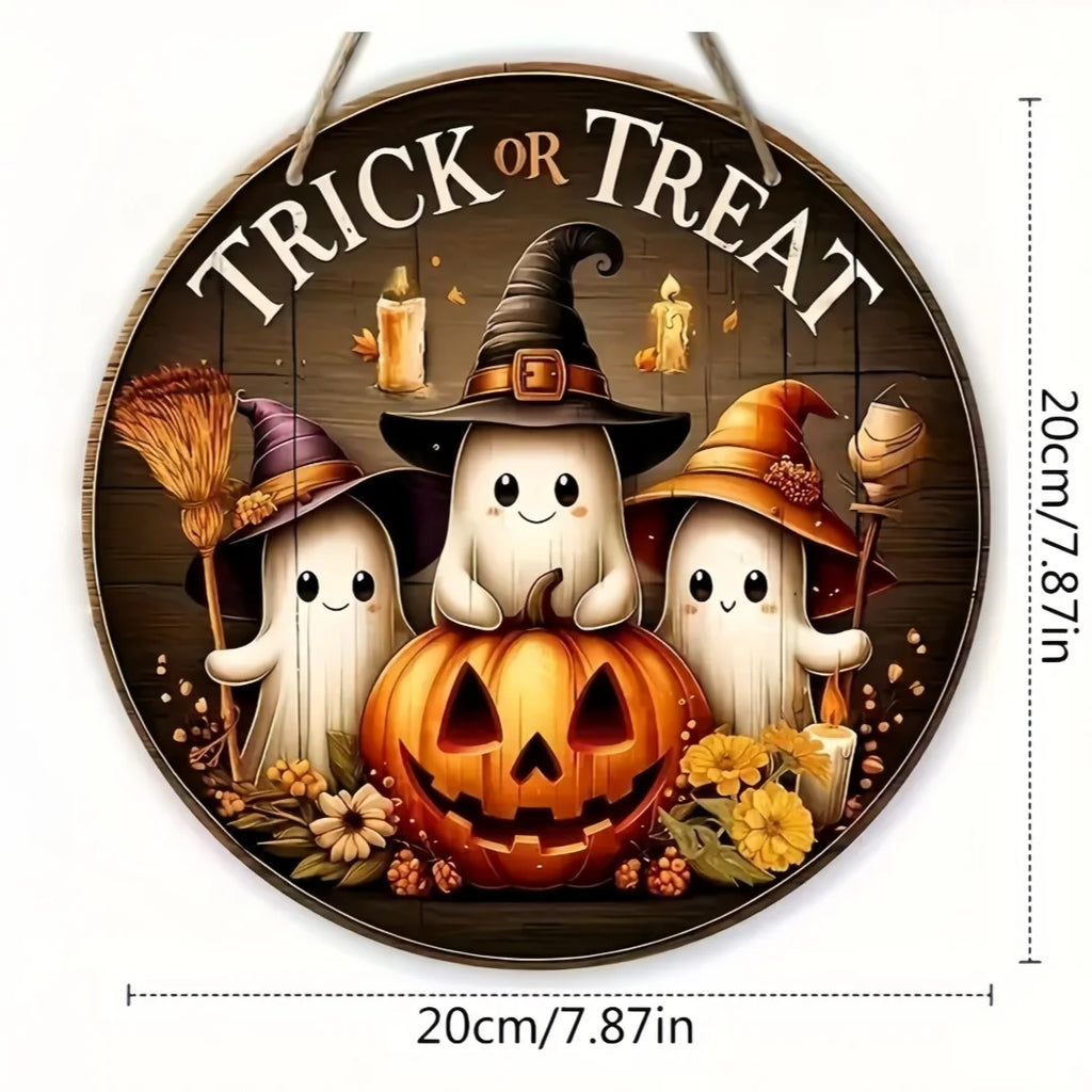 Halloween Ghost & Pumpkin Wooden Door Sign