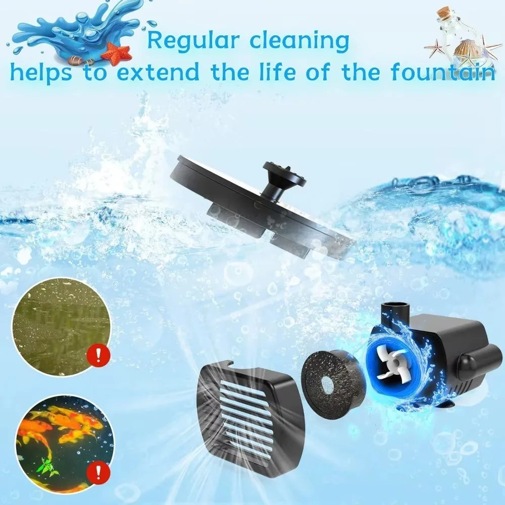 Solar Garden Water Fountain – 6 Nozzle Outdoor Bird Bath Fountain