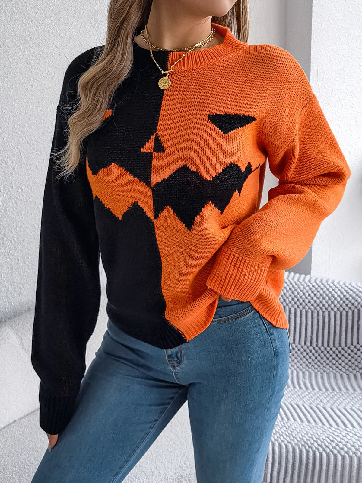 🎃 Pumpkin Patch Contrast Knit Sweater