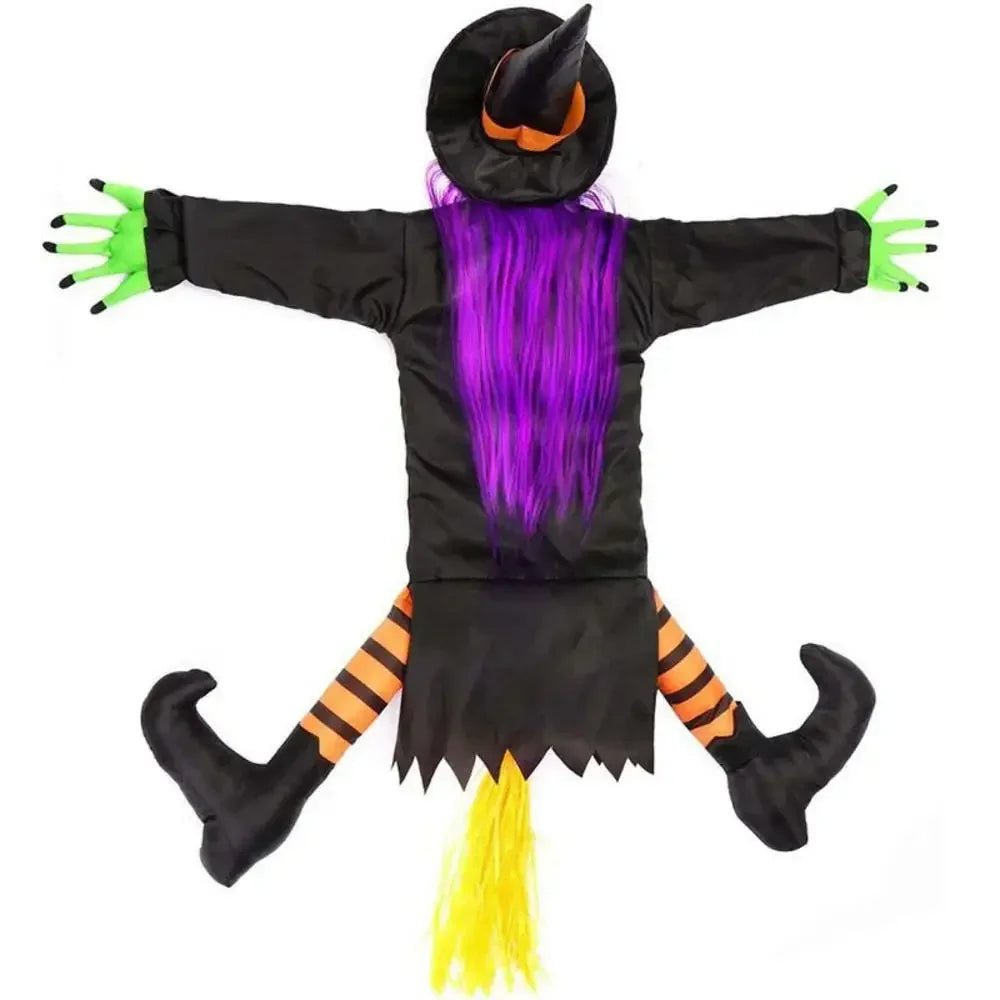 Halloween Witch Crash Yard Decoration – Flying Witch Tree Impact Outdoor Halloween Decor