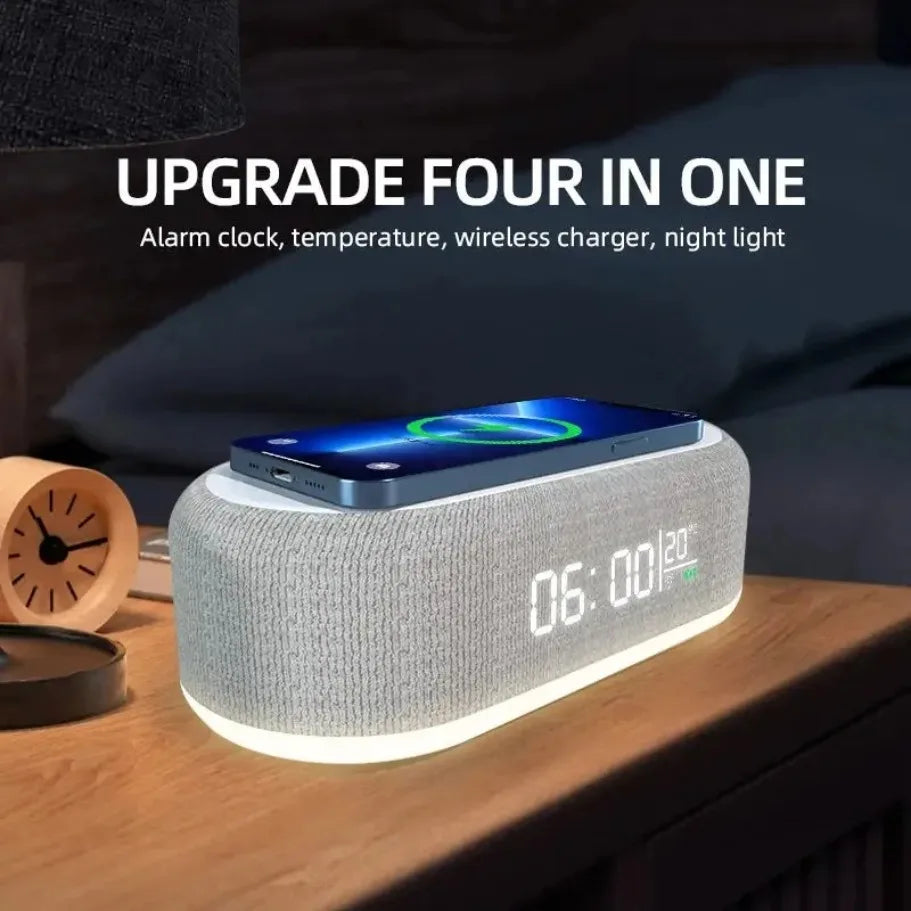 3-in-1 Wireless Charging Alarm Clock with LED Night Light & Temperature Display