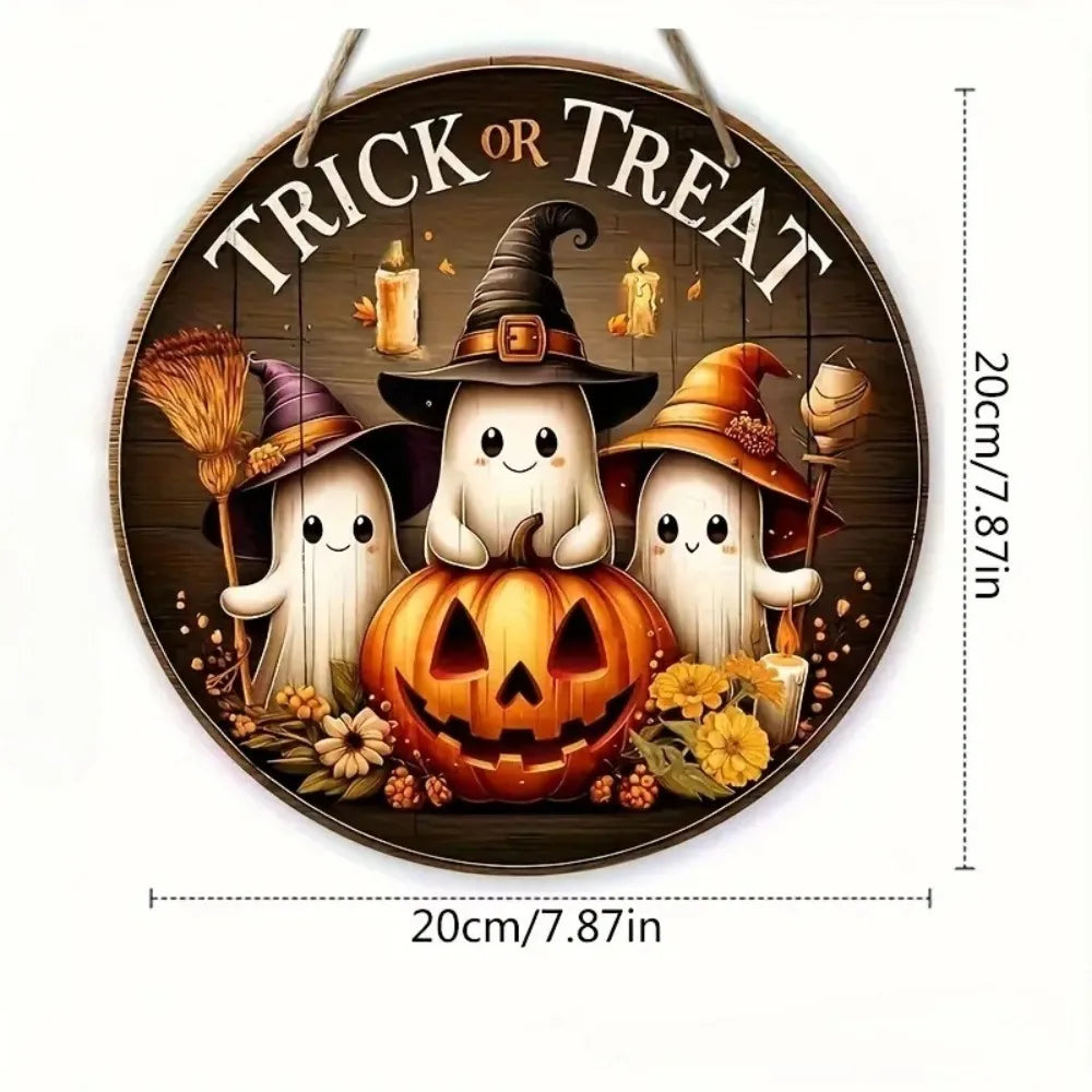 Halloween Ghost & Pumpkin Wooden Door Sign