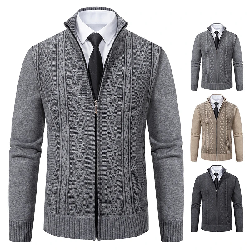 Men’s Warm Cashmere-Knit Padded Jacket – Casual Winter Sweater Coat
