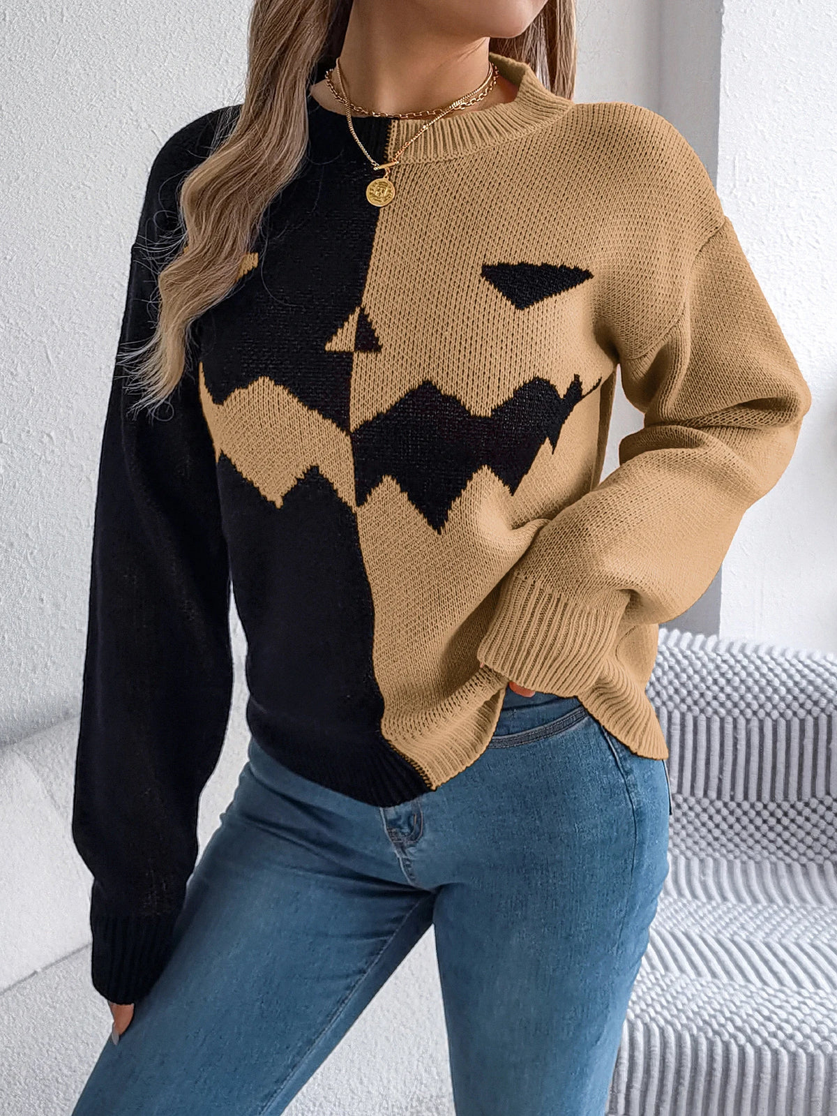 🎃 Pumpkin Patch Contrast Knit Sweater