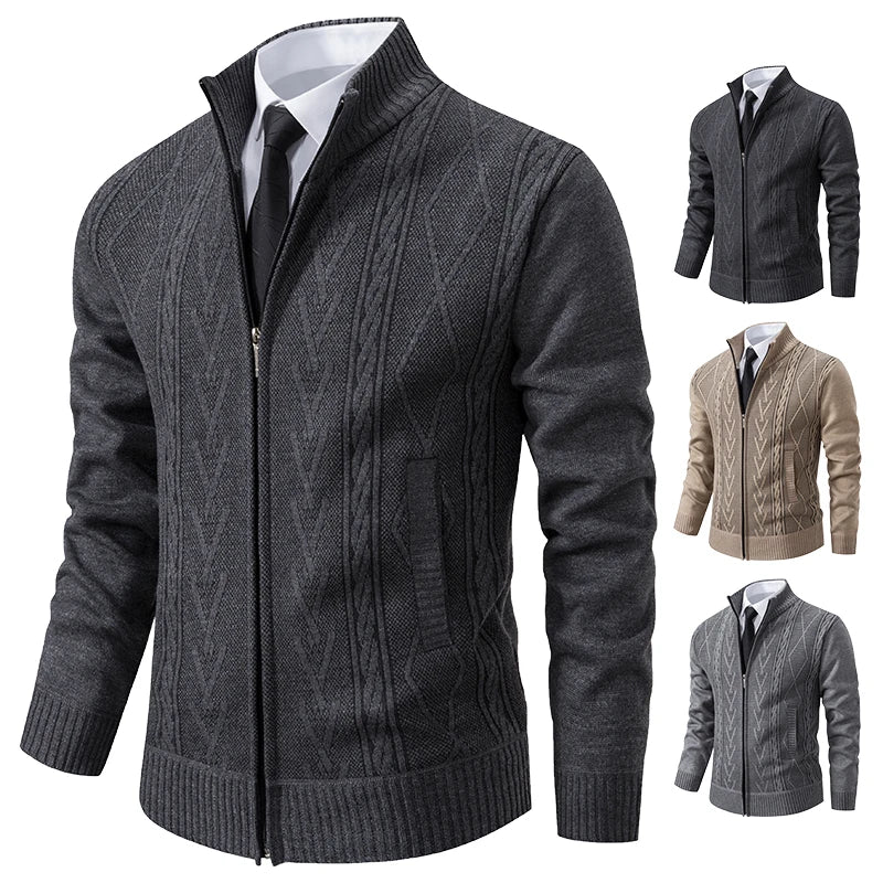 Men’s Warm Cashmere-Knit Padded Jacket – Casual Winter Sweater Coat