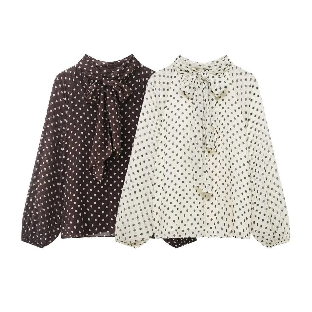 Women’s Polka Dot Bow-Tie Blouse