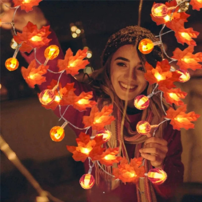 Halloween Pumpkin & Maple Leaf String Lights