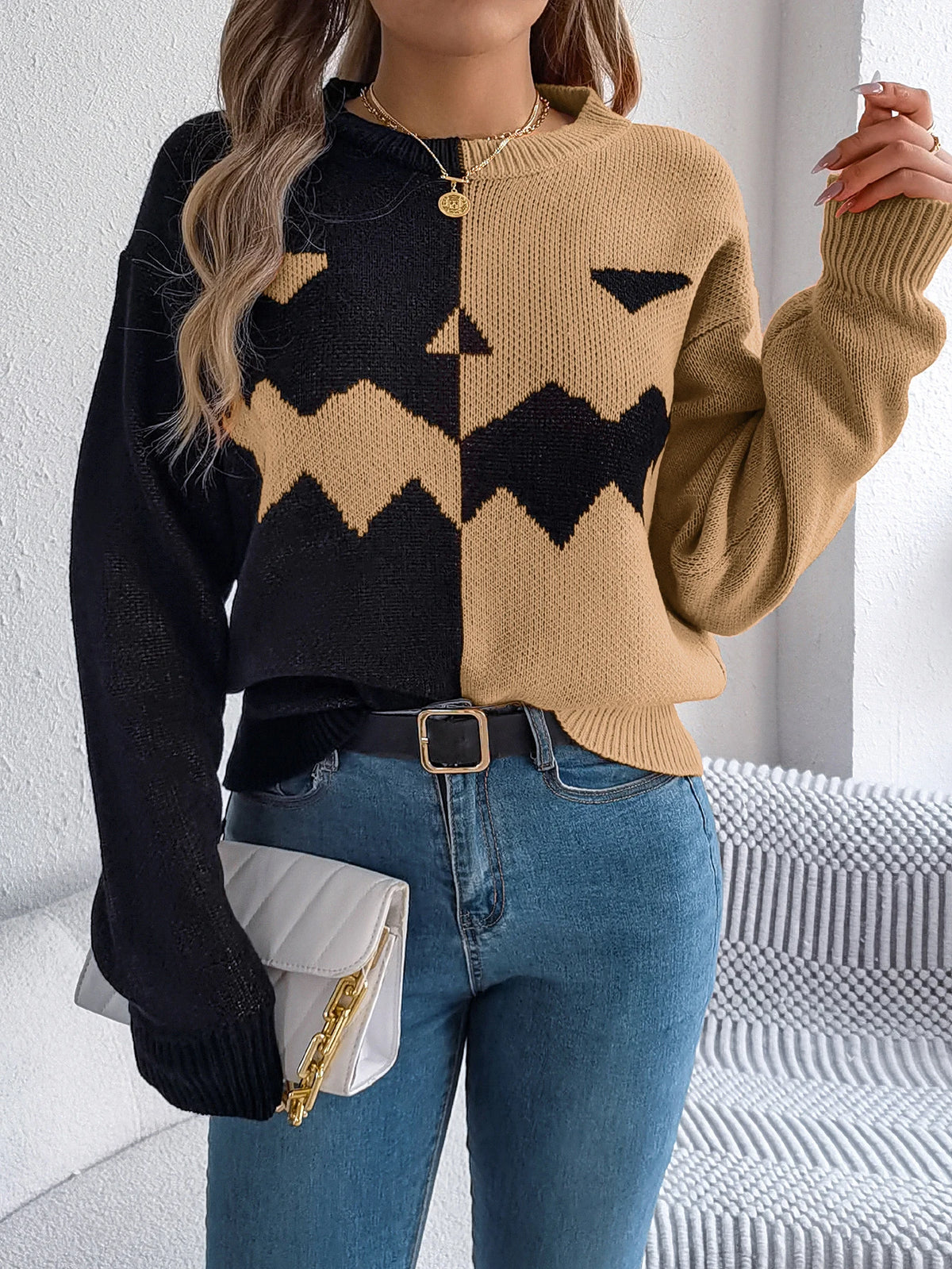 🎃 Pumpkin Patch Contrast Knit Sweater