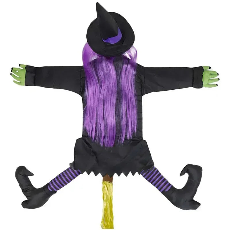 Halloween Witch Crash Yard Decoration – Flying Witch Tree Impact Outdoor Halloween Decor