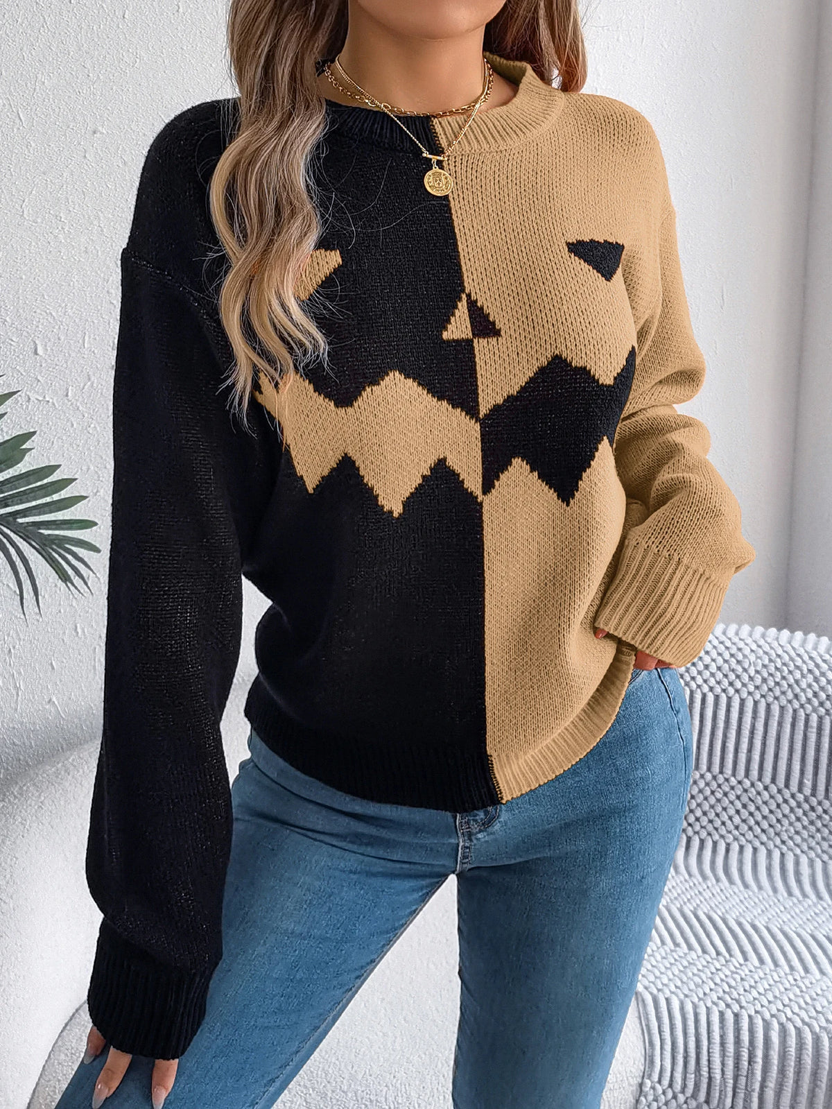 🎃 Pumpkin Patch Contrast Knit Sweater