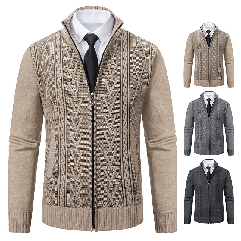 Men’s Warm Cashmere-Knit Padded Jacket – Casual Winter Sweater Coat