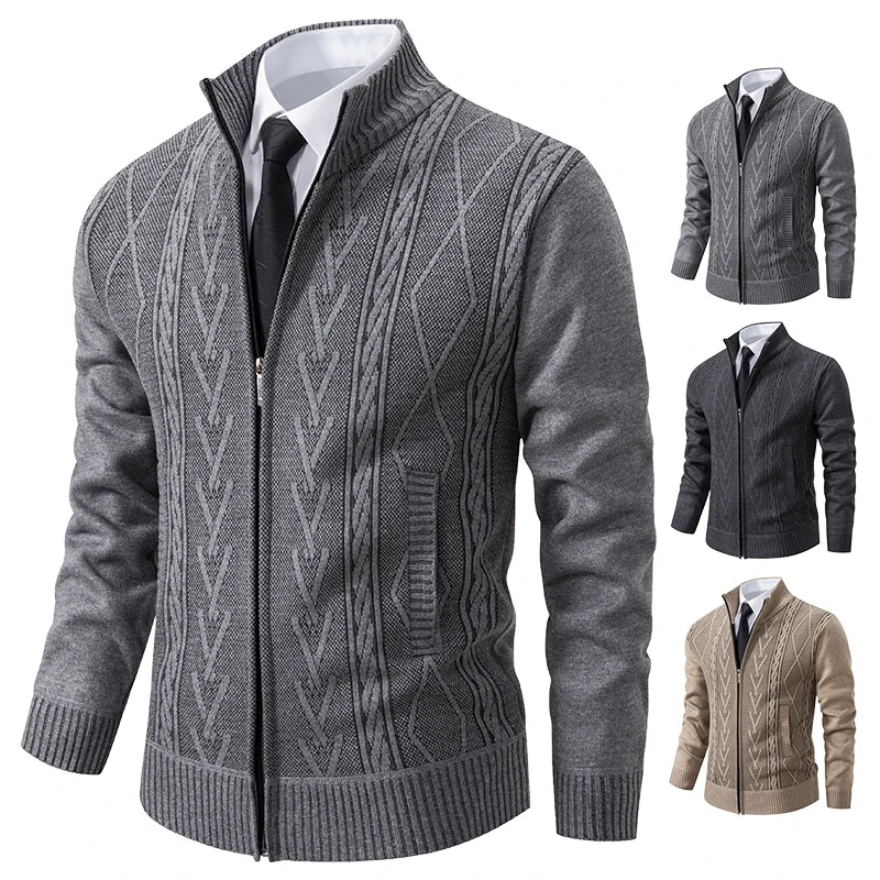 Men’s Warm Cashmere-Knit Padded Jacket – Casual Winter Sweater Coat