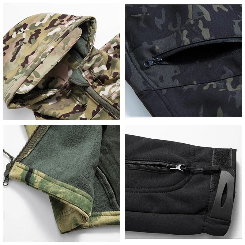 Men’s Waterproof Softshell Tactical Jacket – Fleece-Lined Outdoor Coat