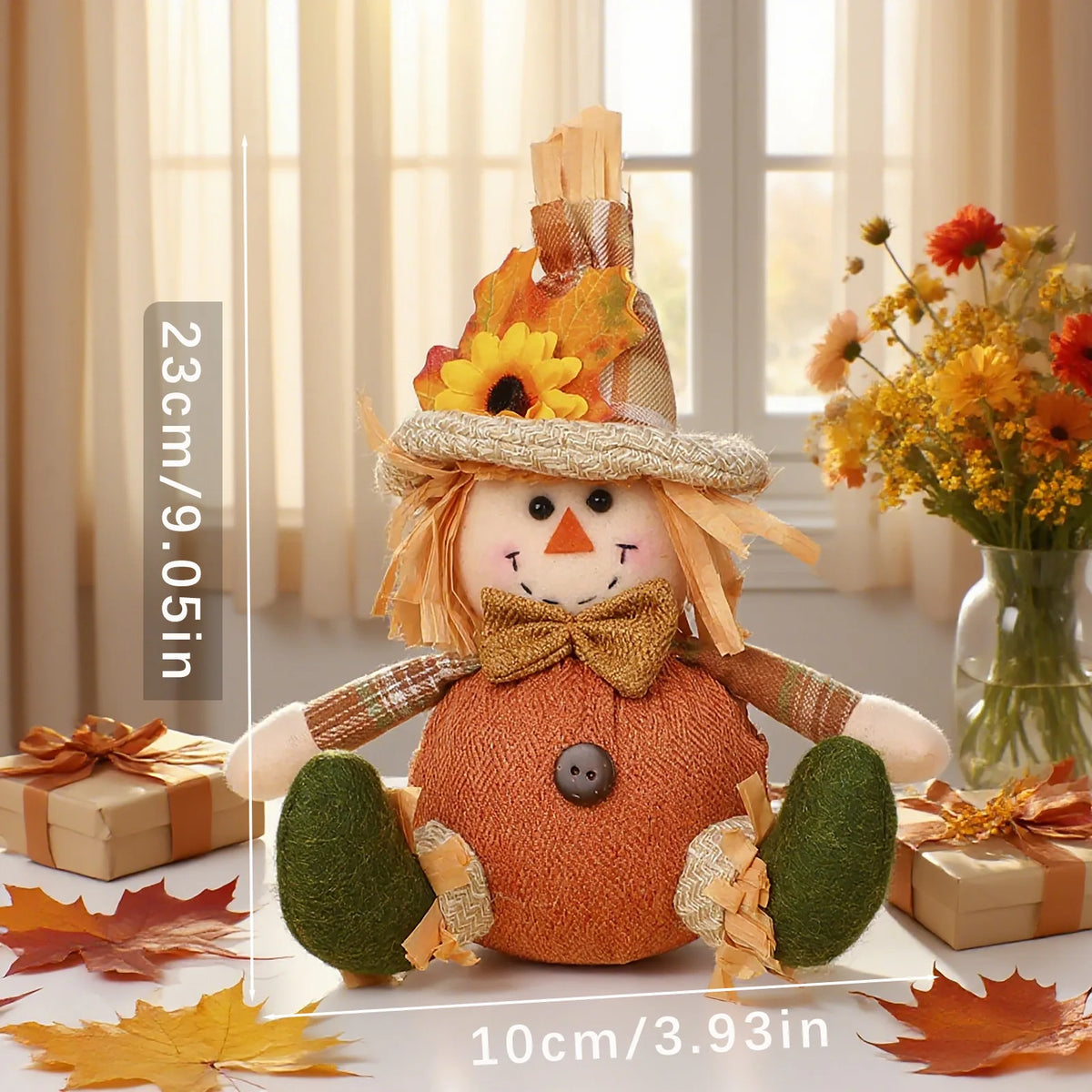 Rustic Autumn Scarecrow Wall Decor with Plaid & Sunflower Accents