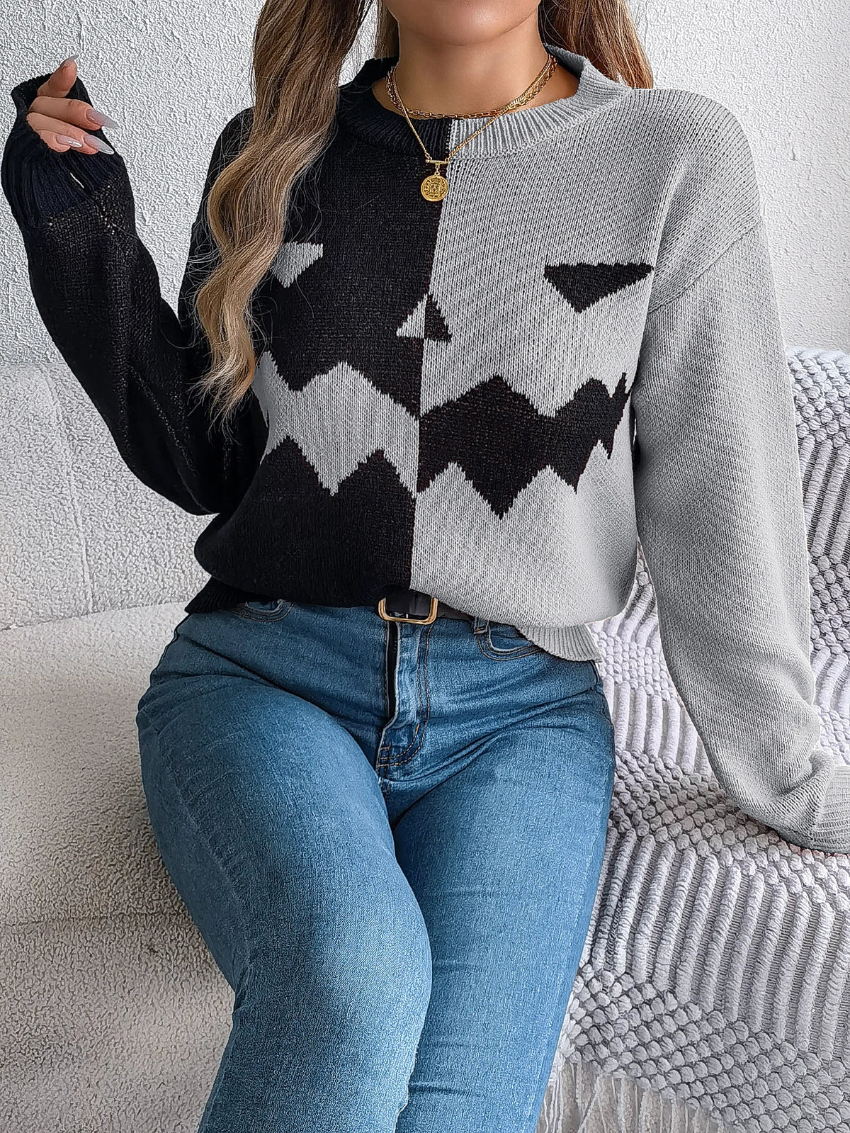🎃 Pumpkin Patch Contrast Knit Sweater