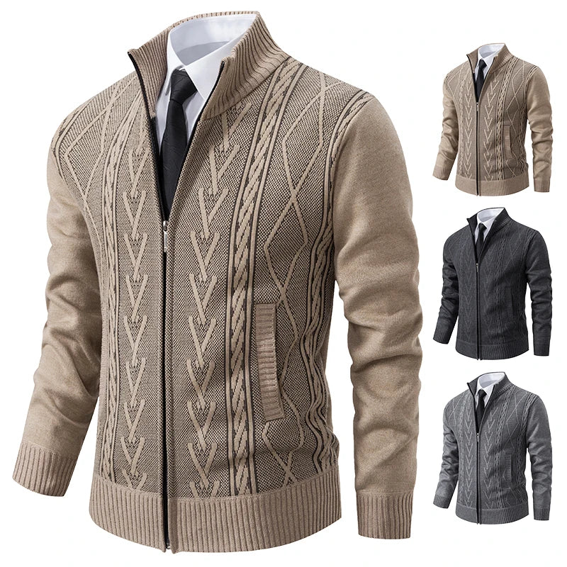 Men’s Warm Cashmere-Knit Padded Jacket – Casual Winter Sweater Coat