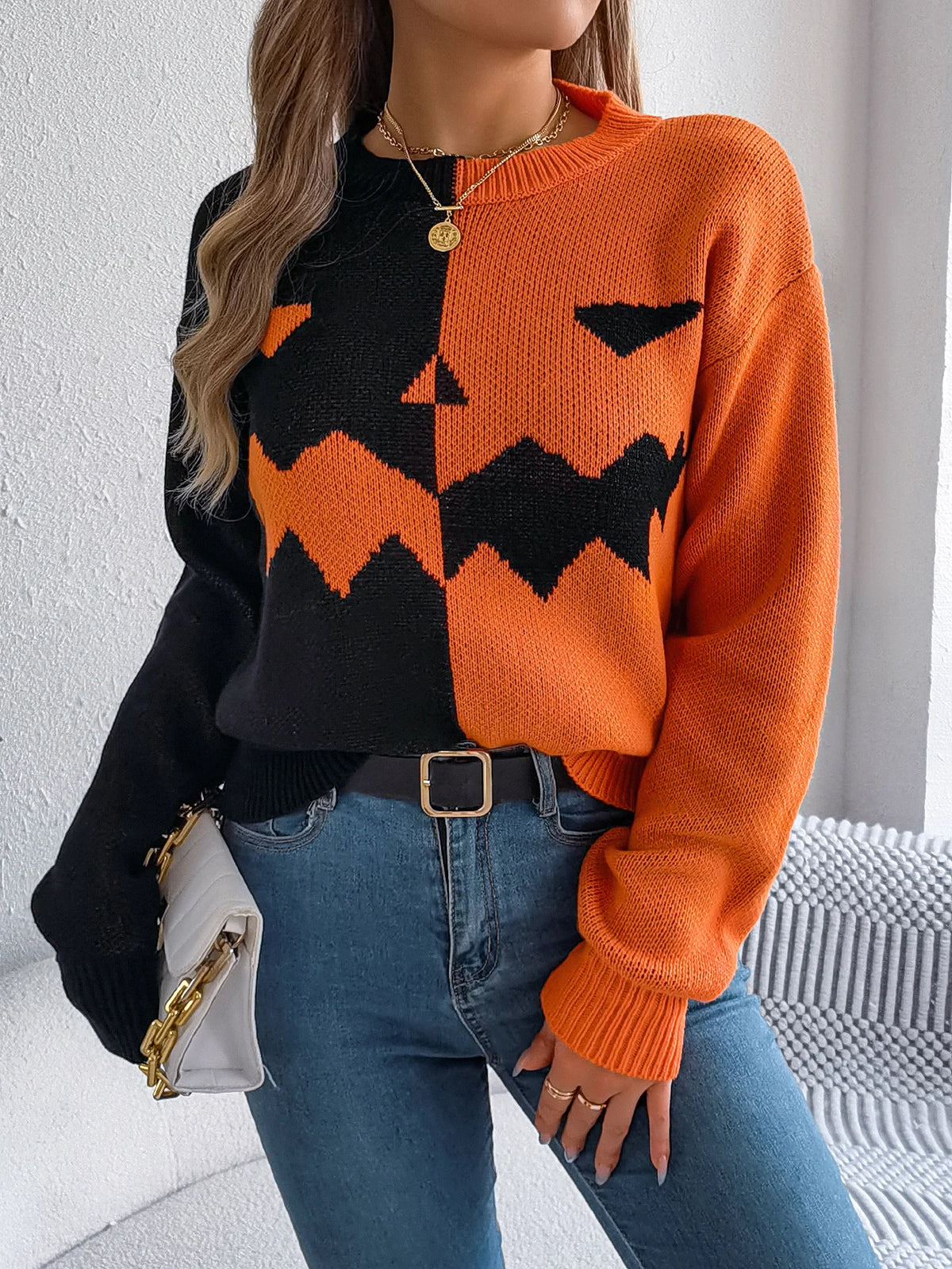 🎃 Pumpkin Patch Contrast Knit Sweater