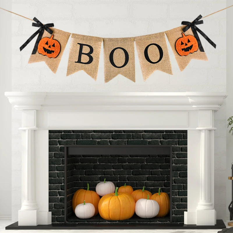 🎃 Rustic Halloween Boo & Pumpkin Banner