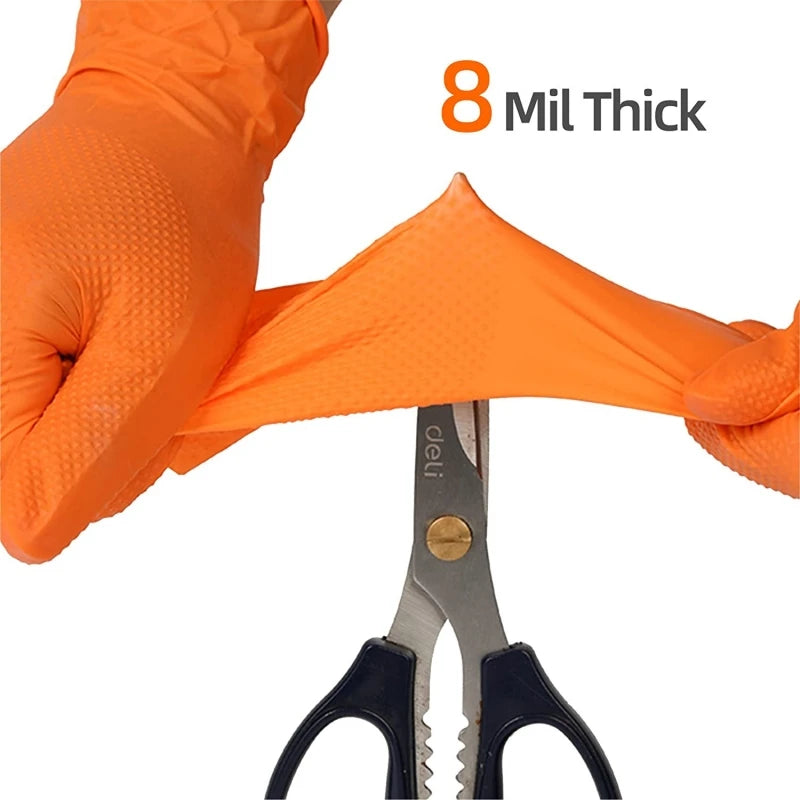 Heavy-Duty Nitrile Work Gloves – 8 Mil Thick, Diamond Grip, Latex-Free Disposable Gloves