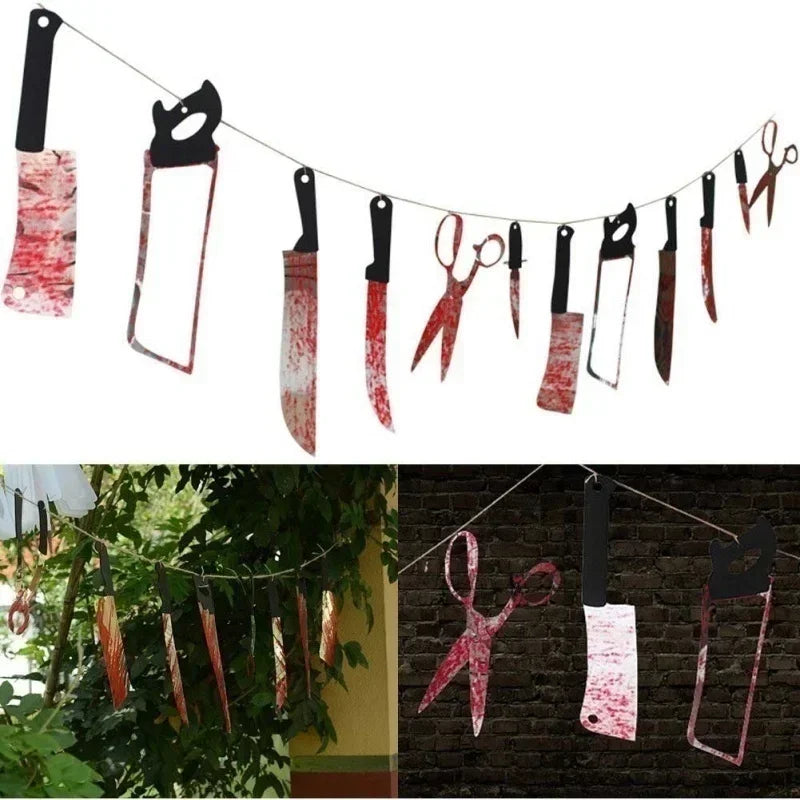 Halloween Horror Bloody Weapon Garland – Spooky Party Banner & Haunted House Decor
