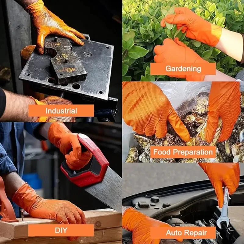 Heavy-Duty Nitrile Work Gloves – 8 Mil Thick, Diamond Grip, Latex-Free Disposable Gloves
