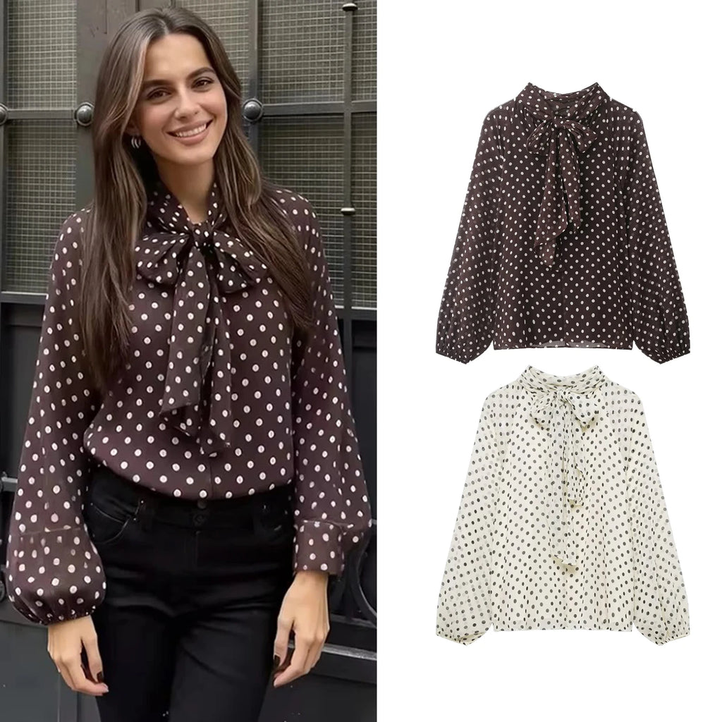 Women’s Polka Dot Bow-Tie Blouse