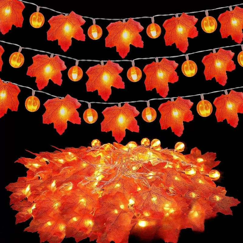 Halloween Pumpkin & Maple Leaf String Lights
